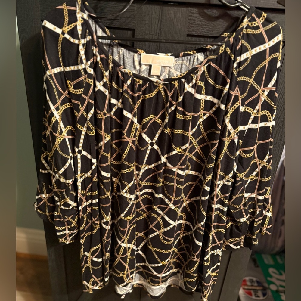 MICHAEL Michael Kors Black and Gold Chain Print Blouse